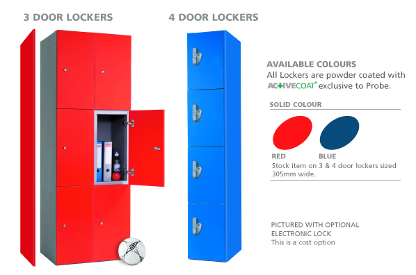 Colour laminated locker doors and side panels.